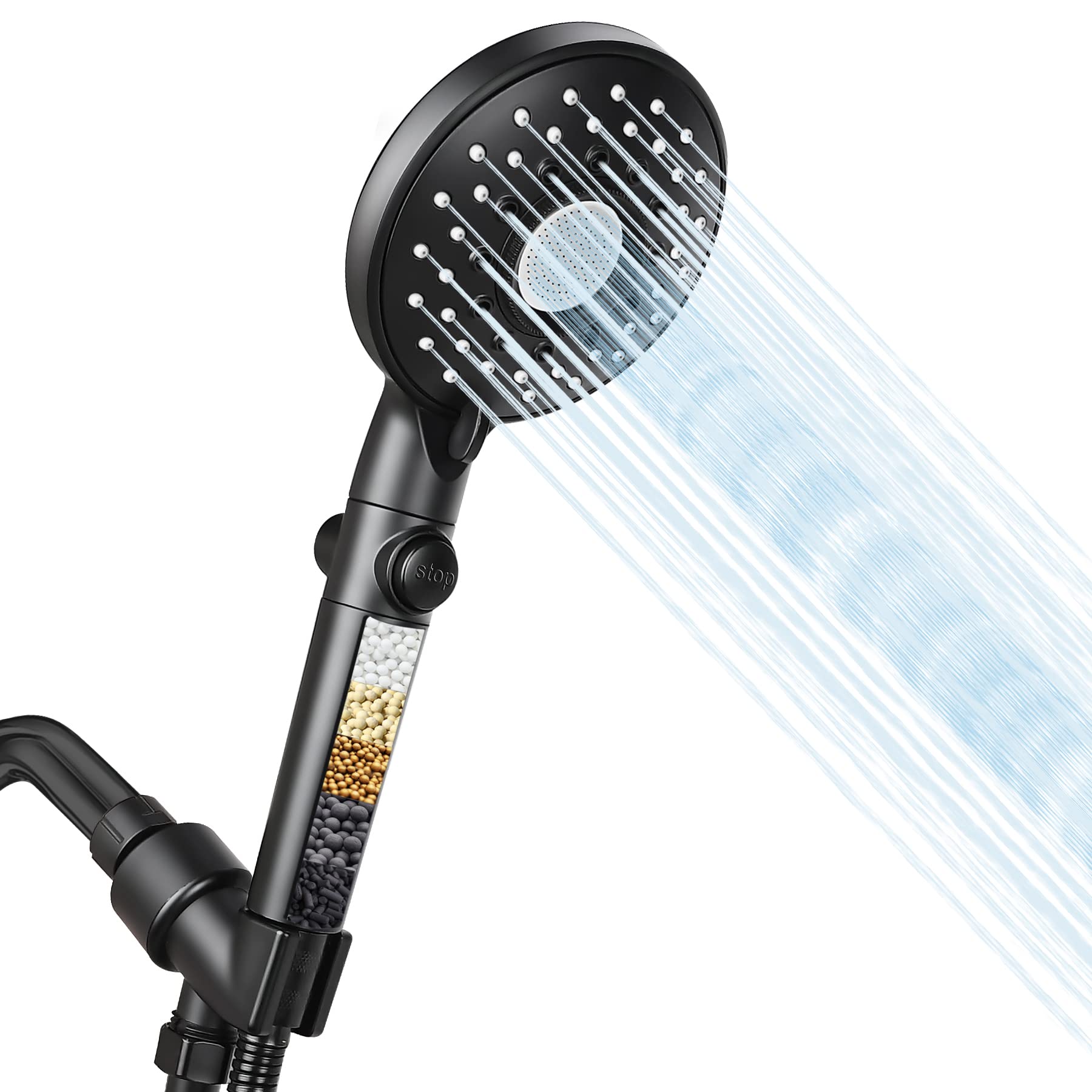 Filtered Shower Head with Hand Held, High Pressure Shower Head for Hard Water,Built in Activated Carbon & KDF Filter Water Softener Showerhead with Hose & Adjustable Bracket - Matte Black