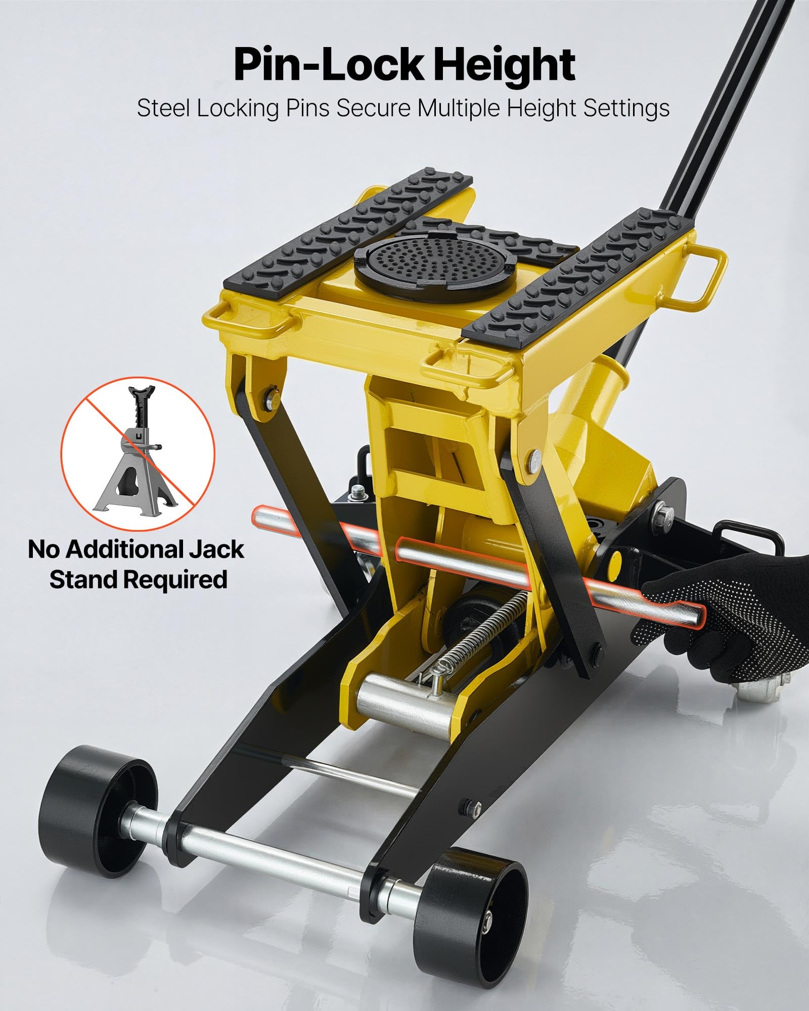 VEVOR Gato de Perfil Bajo Capacidad de 2 t, Gato Hidráulico de Acero con Bomba de Elevación Rápida de Un Solo Pistón, Rango de Elevación 150-435 mm, para Automóviles, Vehículos, Motocicletas