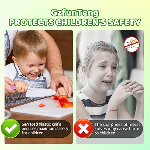 Miniatura 4 de GzfunTeng Juego de 6 cuchillos para niños, cuchillo de seguridad para niños, incluye cuchillos seguros para niños, tabla de cortar, cortador de