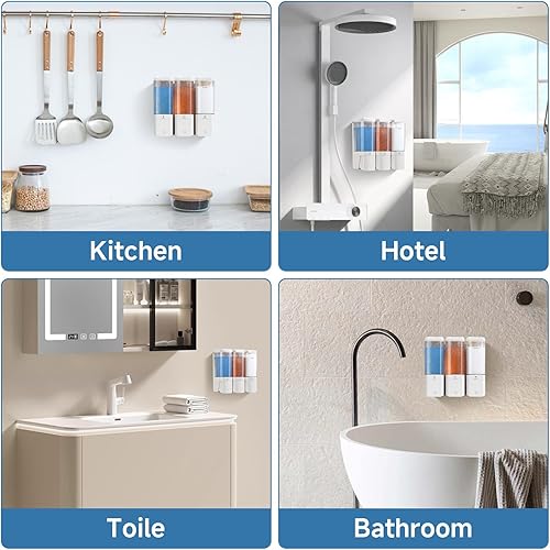 Miniatura 8 de Dispensador de champú y acondicionador montado en la pared, dispensador de jabón de ducha sin taladro, fácil instalación, dispensador de champú para