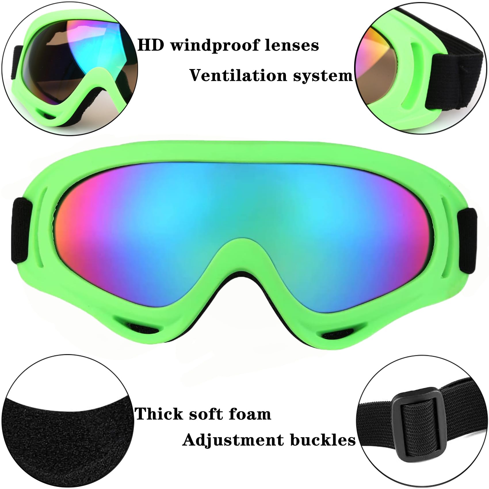 MaoMaoCha Ski Goggles Snowboard Goggles for Men Women Kids Cycling Motorcycle Snowmobile UV Protection Goggles Winter Snow Sports Glasses for Youth Adult Teens Boys & Girls (Green) - Image 3