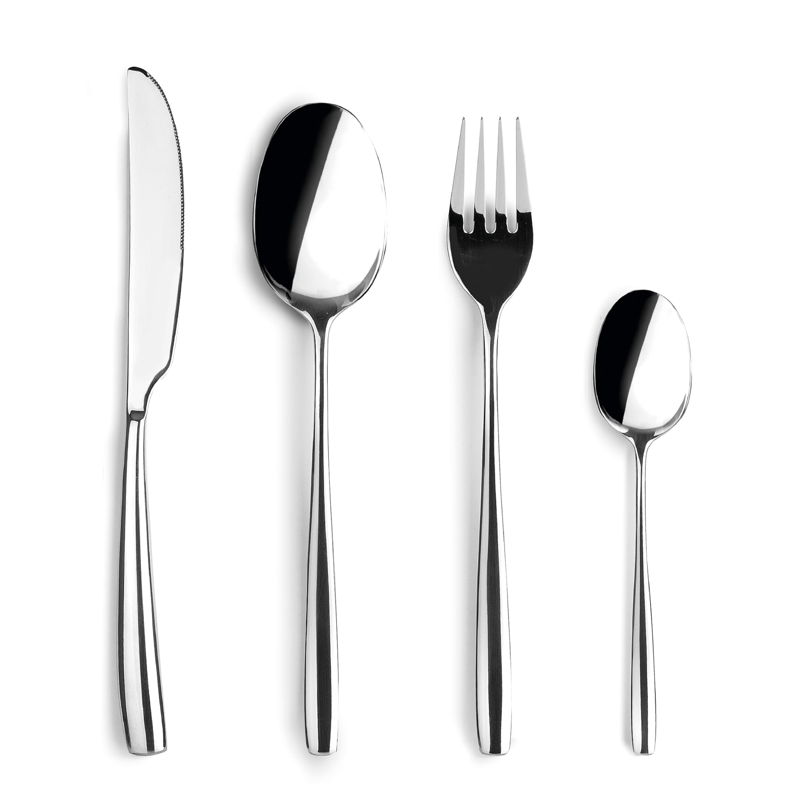 JAY - 16080524 - Juego de Cubiertos para 6 Personas, Pack 24, Acero Inoxidable 18/10, Serie Ópalo, Grosor 4 mm, Cuchara, Tenedor, Cuchillo y Cucharilla Aptos para Lavavajillas, Plateado