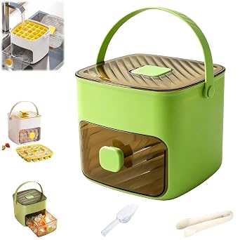 Portable Ice Maker with Lid and Storage Box 48 Ice Cubes with Push Release Mechanism and Ice Drawer Carry Handle Ice Tongs and Drip Tray - Ideal for Home Office and Bar Dark Green