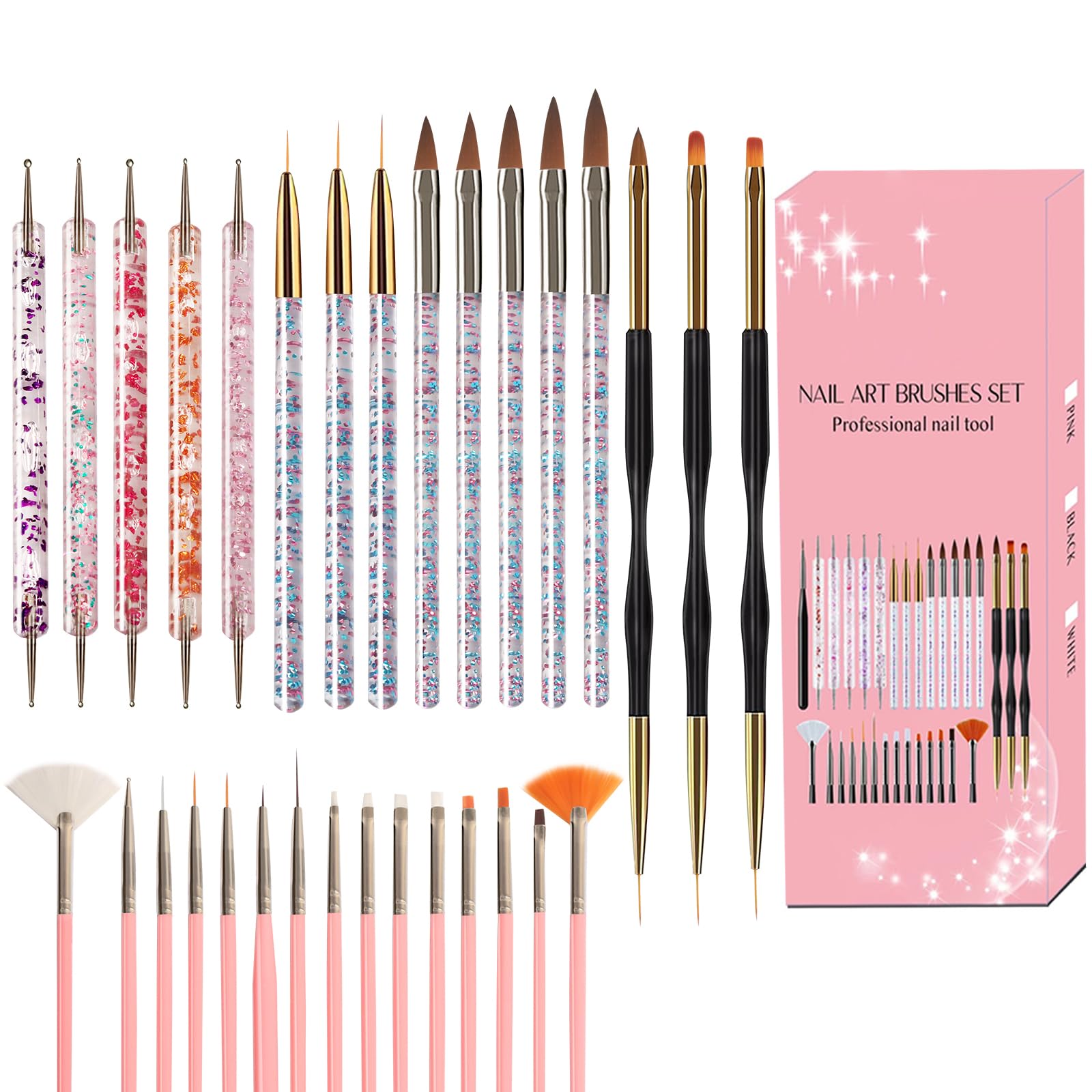 31 pezzi Pennelli per Unghie, Pennello Nail Art Gel Acrilico, Unghie Dotting Pen, Pennello per Nail Art Design Pittura, Detailing Pennello Unghie, Adatto per Nail Art Design Manicure Kit