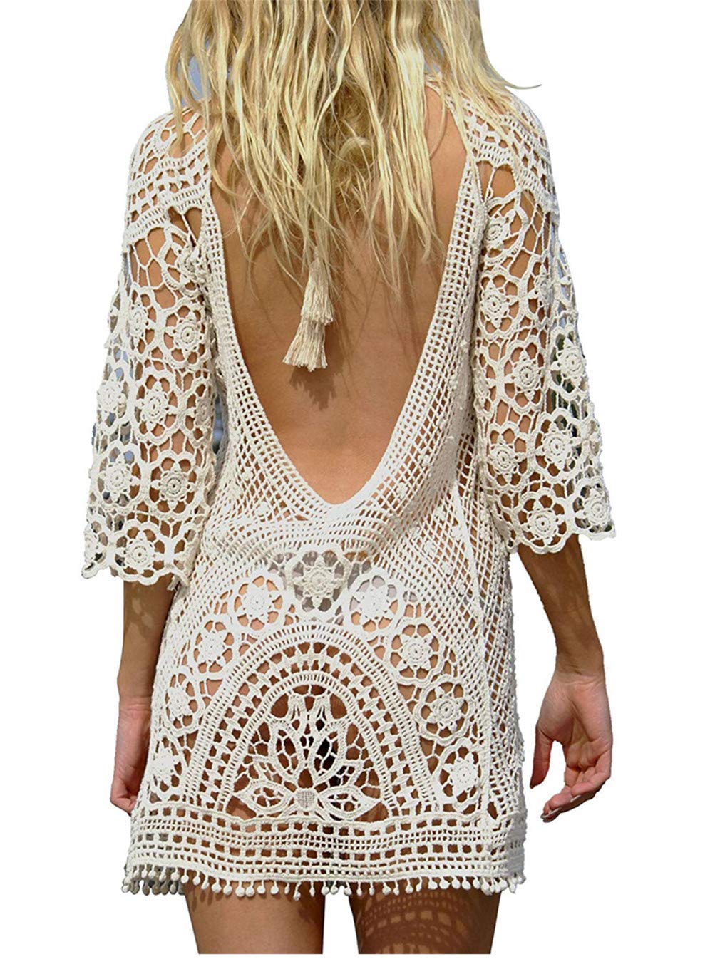 EDOTON Traje de Baño, Vestido de baño de Bikini con Encaje de Crochet y Espalda Abierta de Mujer