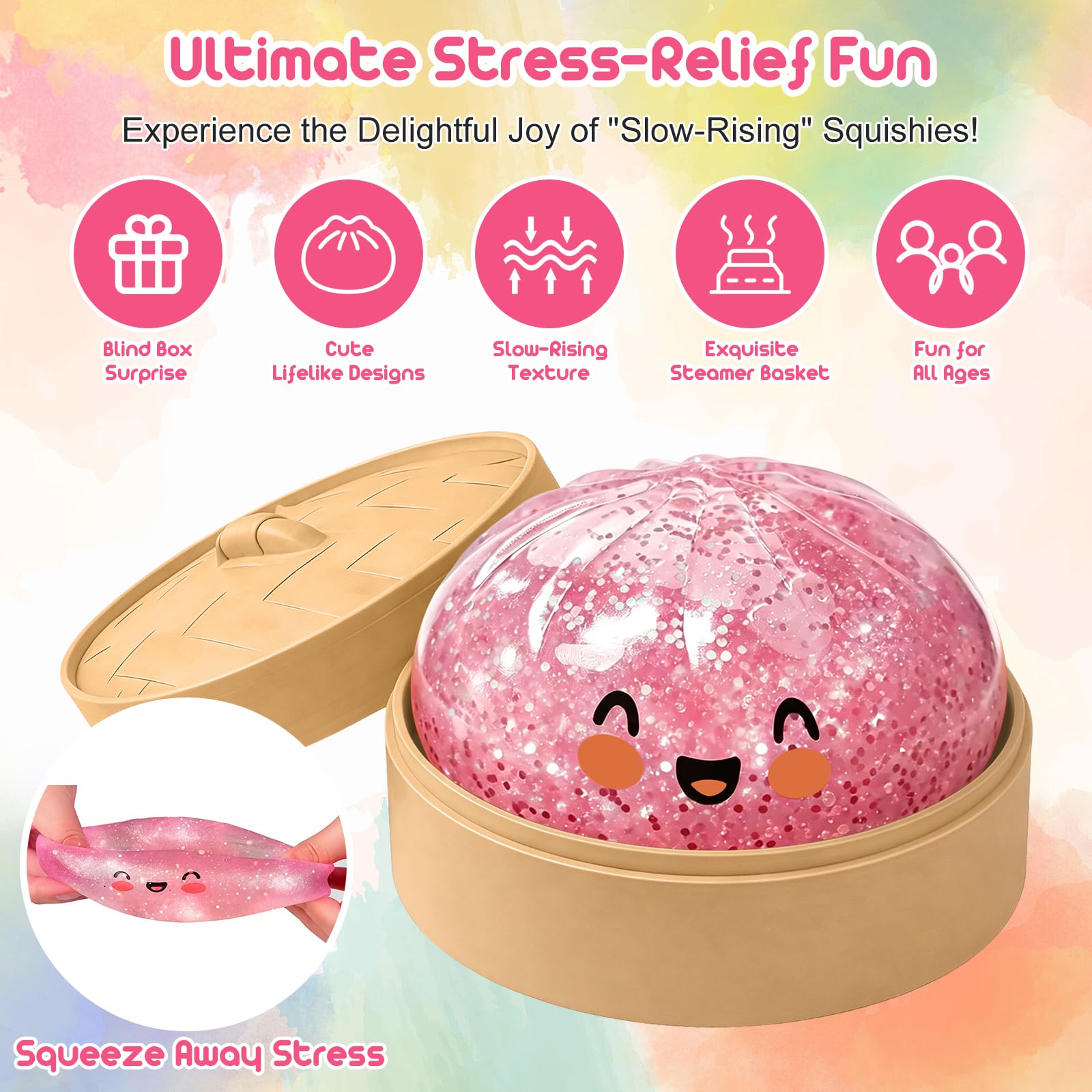 Glitzer Knödel Squishy mit Dampfgaraufsatz – Weiches Silikon Fidget, Stressabbau & Angstlinderung,Mystery als Überraschungs-Bao Bun (Dunkelblau)