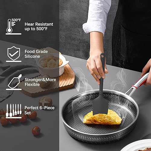 Miniatura 5 de Juego de 6 espátulas de silicona, grado alimenticio, resistentes a altas temperaturas, aptas para lavavajillas, aptas para cocina, hornear, cocinar