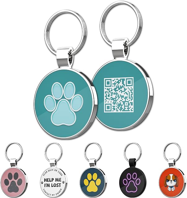 MYLUCKYTAG QR Code Pet ID Tags Dog Tags - Pet Online Profile - Scan QR Receive Instant Pet Location Alert Email