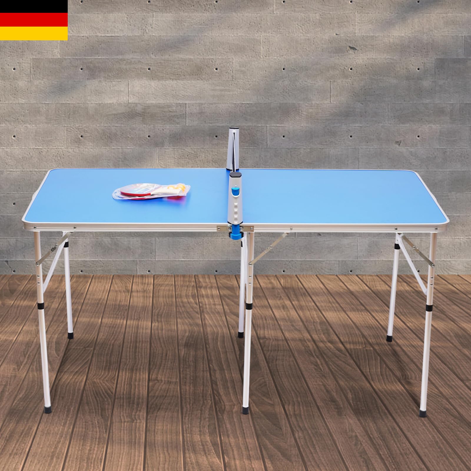 Tavolo da ping pong professionale Mini tavolo da ping pong 152 x 76 cm Ping Pong Tavolo Blauw con racchette e palline, facile da trasportare, tavolo pieghevole per interni ed esterni