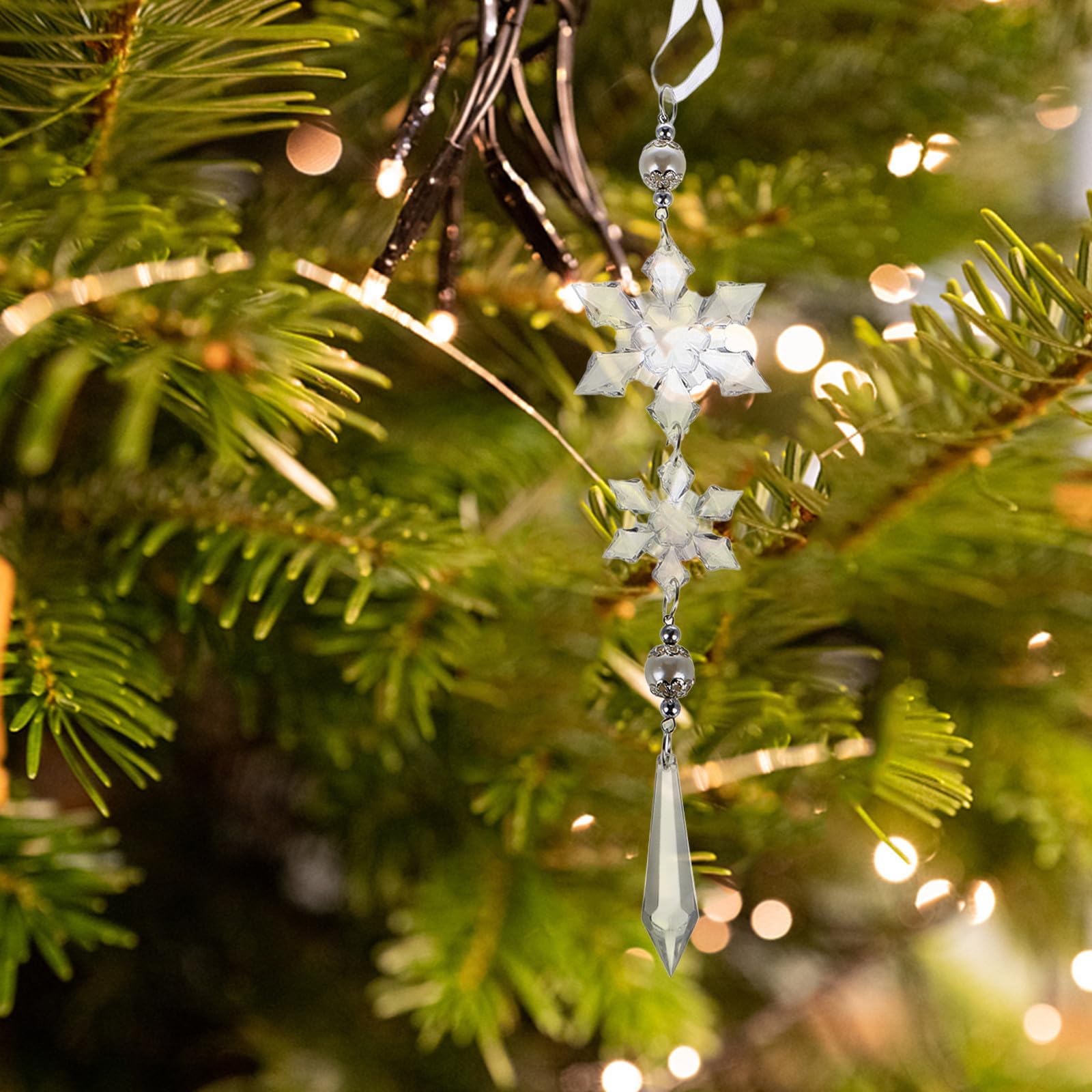 TOYANDONA 20 Stück Durchsichtige Schneeflocken Baumanhänger aus Acryl für | Glitzernder Effekt, Wiederverwendbar und Leicht Aufzuhängen, Passend für Büros und Saisonale Dekoration