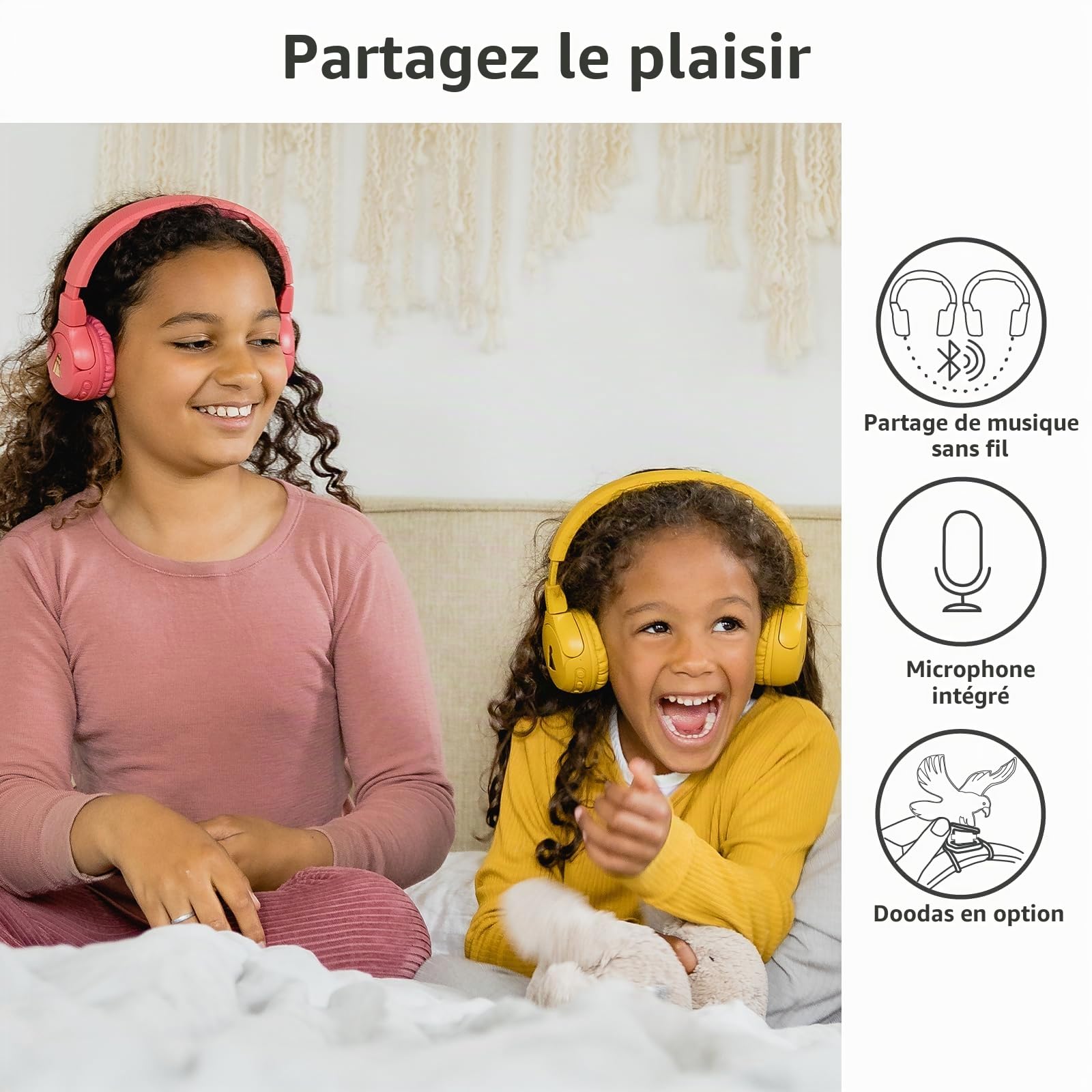 POGS Casque d'écoute Bluetooth sans Fil Kids | Le Gecko 2 | Casque réglable et Durable pour Enfants de 3 Ans et Plus | Volume limité à 85 DB | Microphone | Fonction de Partage de Musique (rGris)