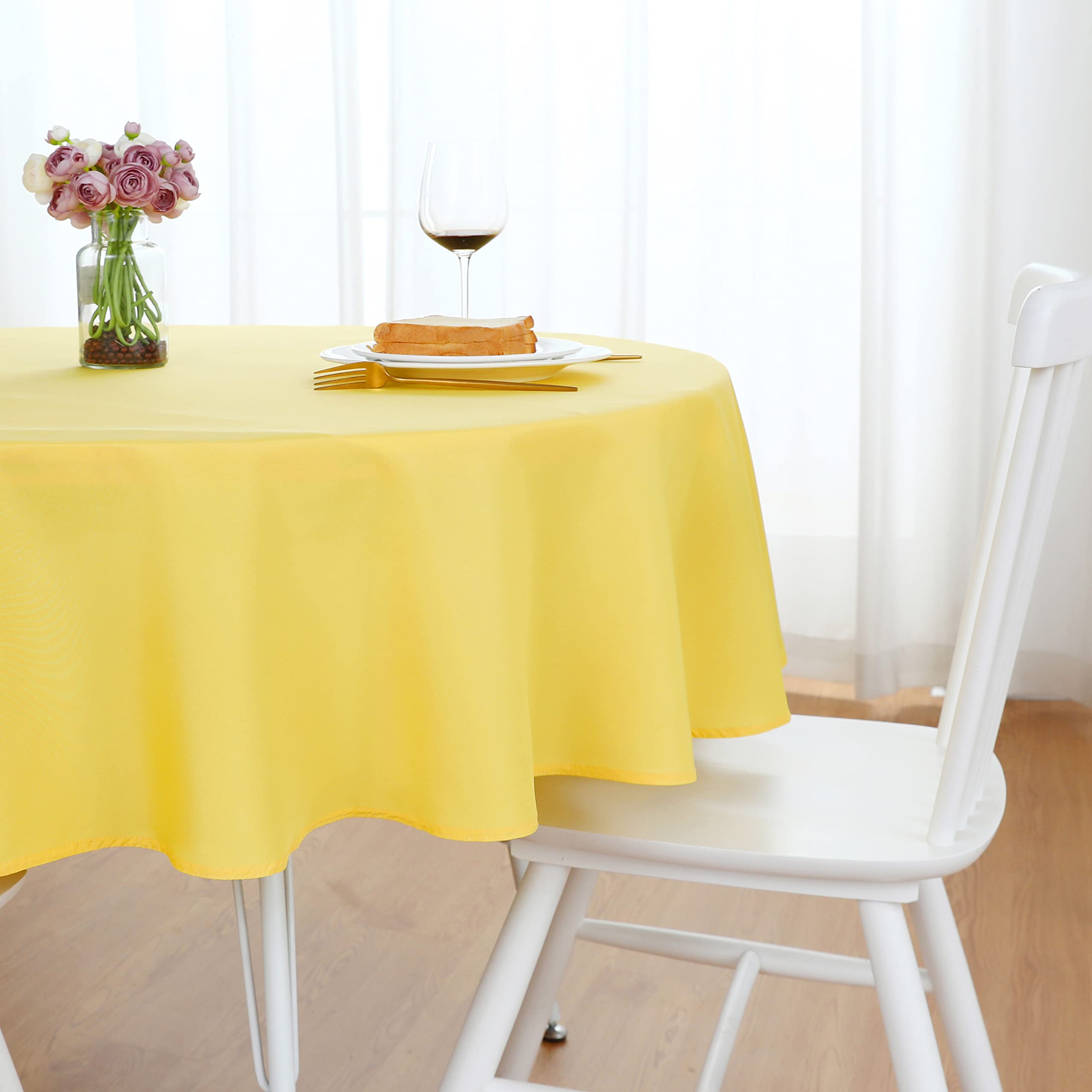 FOLINS&HOME Mantel redondo amarillo de 48 pulgadas, impermeable, resistente, sin arrugas, tela de poliéster, lavable, a prueba de derrames, para fiestas, camping, picnic, banquetes, uso en interiores