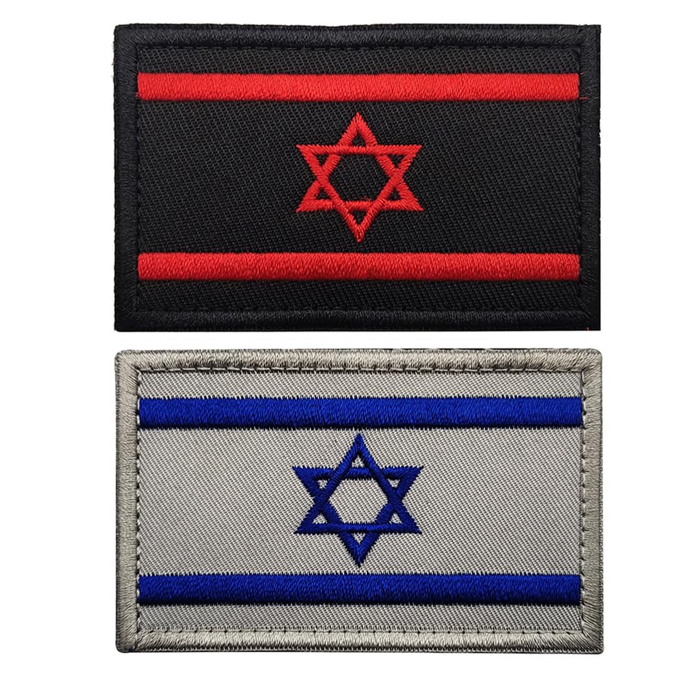 2 PCS Israel Flag Patch Sew on Embroidery Tactical Israeli IL Badges Military Morale Armband Emblem Applique Hook Patches for Clothes Bags Backpack Accessories Team Uniform