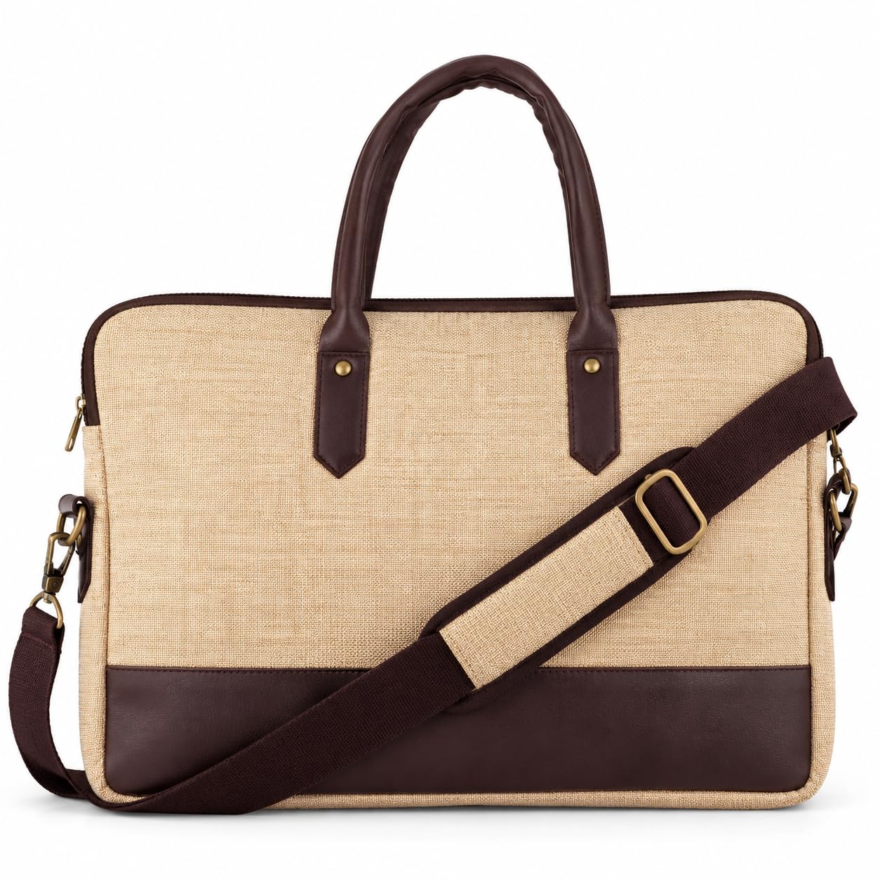 Classy Jute Laptop Bag 15.6 Inch – Office Briefcase with Padded Compartment, Adjustable Detachable Strap, Multiple Pockets | For Work, Travel & Gifting (Beige)-image-39