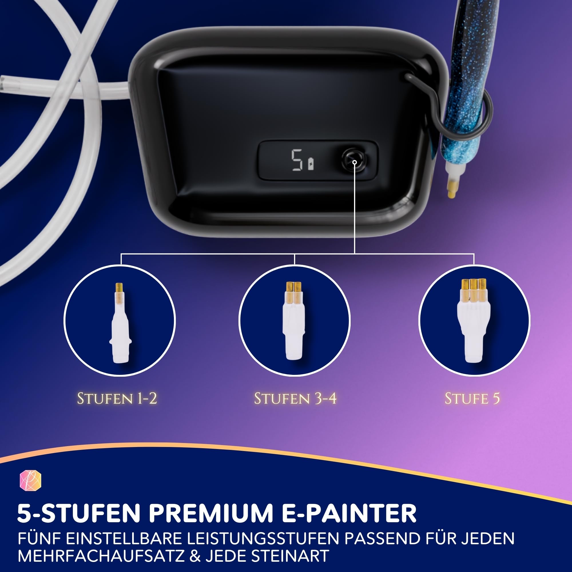 Picmondoo E-Painter 2.0 Black Edition Elektrischer Diamond Painting Stift 5 Leistungsstufen Display kabelloser Akku 11-teiliges Set