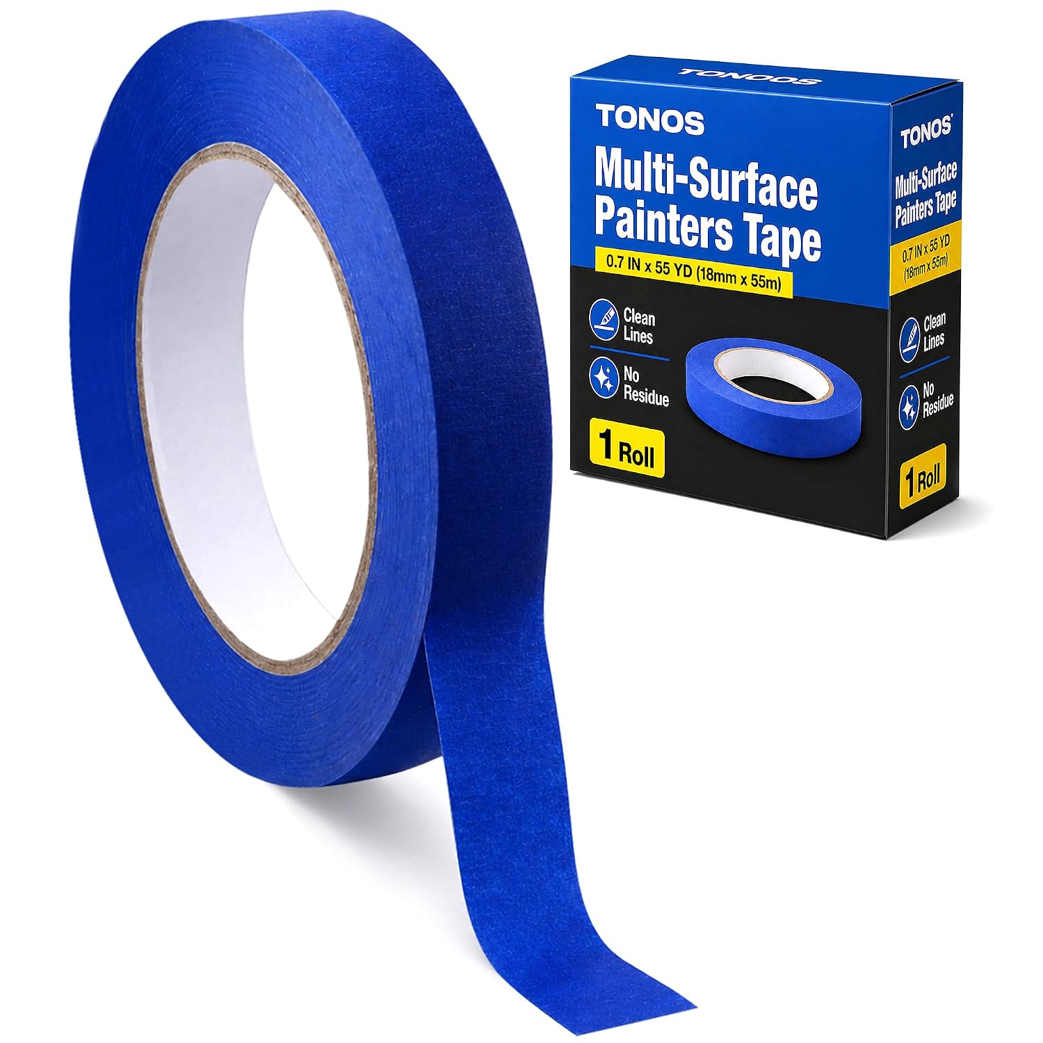  Blue Painters Tape, 0.7 in x 55 yd, 1 Roll, Multi-Surface Paint Tape for Painting, Medium Tack Blue Masking Tape, Painter's Tape No Residue, Easy Tear Blue Tape for Walls, Trim, Baseboards