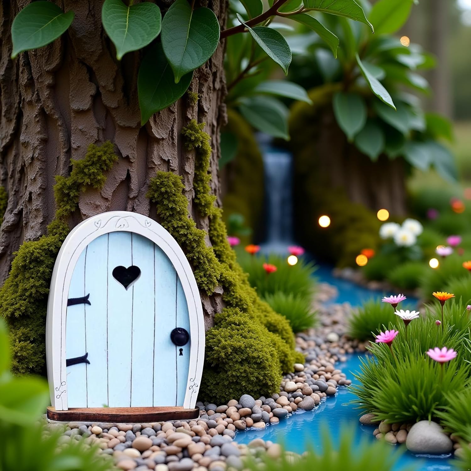 Baby Blue Streak Mini Fairy Garden Door for Tree 3D Miniature Fairy Door for Fairytale Tiny House Doors Bonsai Terrarium Micro Landscape Decoration Accessories Garden Miniatures - Image 4