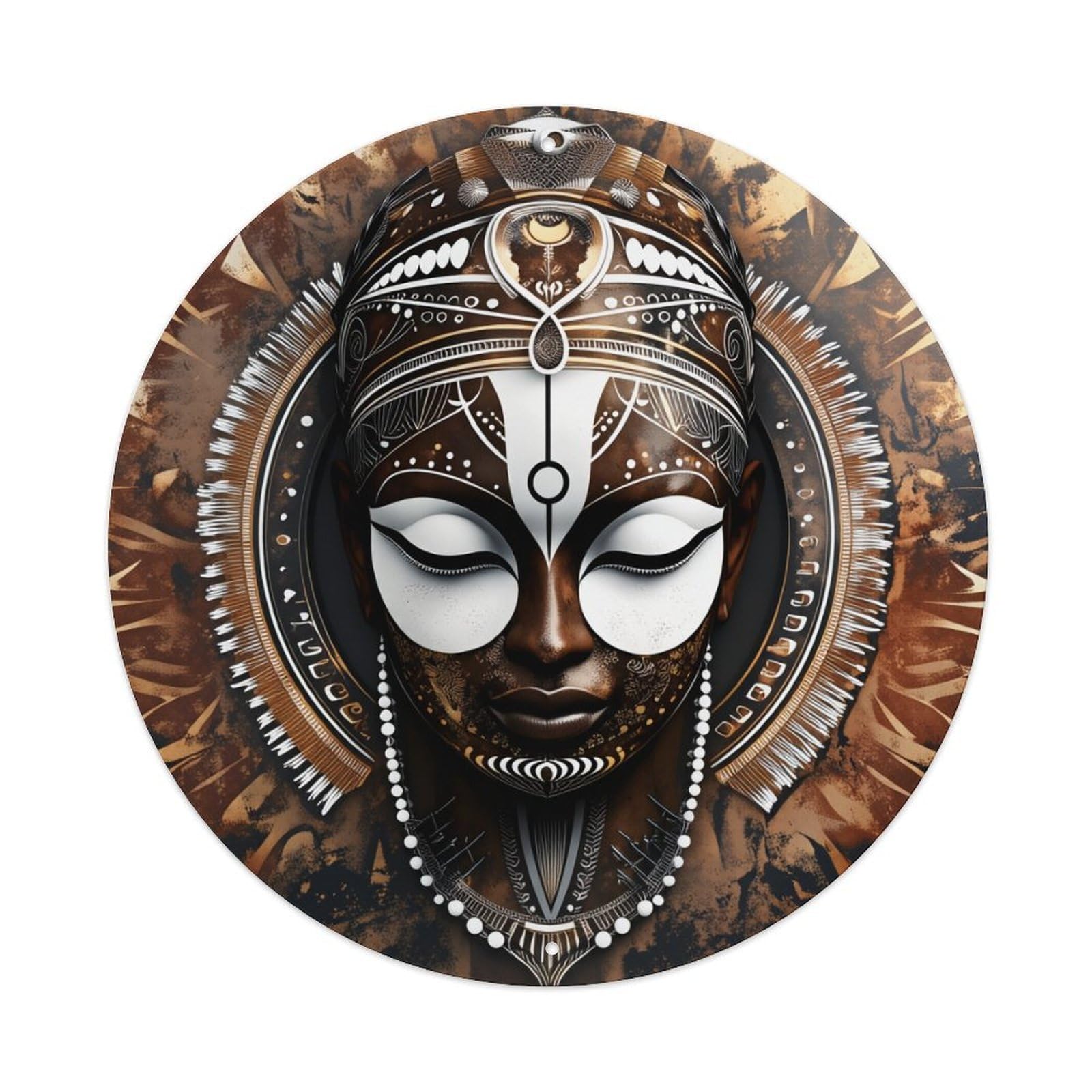 Ethnic Tribal Artistic Face Design Round Tin Sign Vintage Metal Poster, Home Bar Garage Man Cave Cafe Indoor & Outdoor Wall Decoration 8x8Inches
