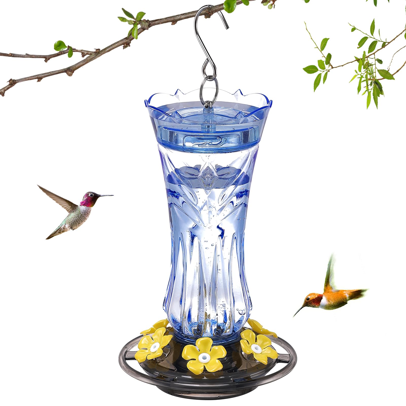 Photo 1 of Jealoeur Hummingbird Feeder for Outdoors Hanging, 18 OZ Humming Birds Feeders with 6 Bee Guard Feeding Ports & Built-in Ant Moat, Easy to Clean, Durable Outdoor Garden Decor, Blue
