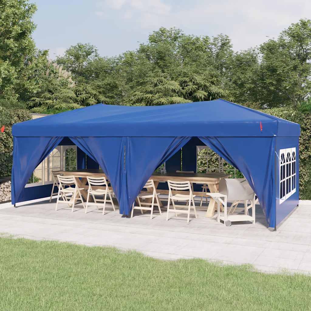 Faltbarer Pavillon Partyzelt blau 3x6 m mit Seitenwand, 210D Oxford-Gewebe mit Silberbeschichtung, Stahlgestell, UV Schutz, wasserdicht, für Garten Terrasse Outdoor Camping Event Grillen