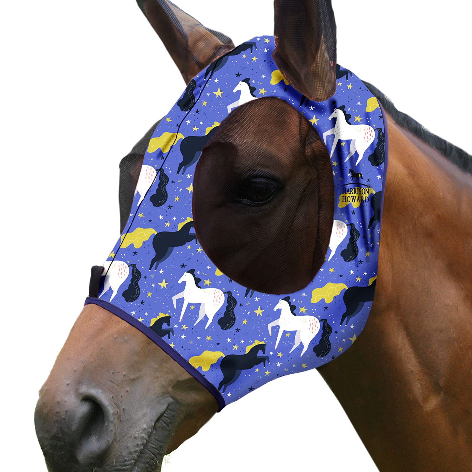 Masque Anti-mouches Harrison Howard Pour Cheval - Protection UV, Grand Confort, Respirabilité Optimale - Modèle M Cob Graffiti