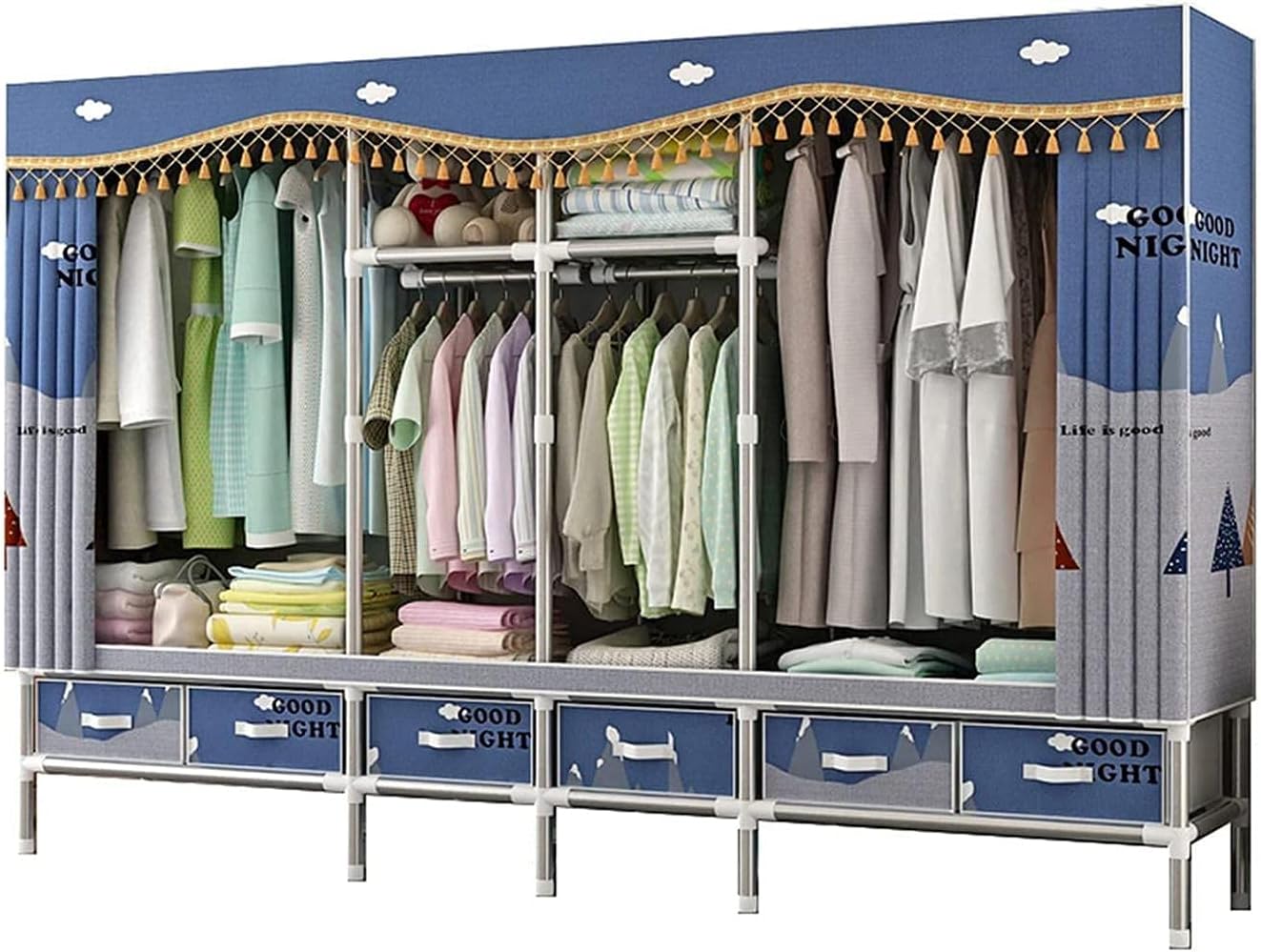 Large Wardrobe Portable Wardrobe Bedroom Wardrobe Storage Partition Suspension Storage Wardrobe Clothes Rack (Color : E Size : 172 240 45CM) (B 172 * 240 * 45CM)