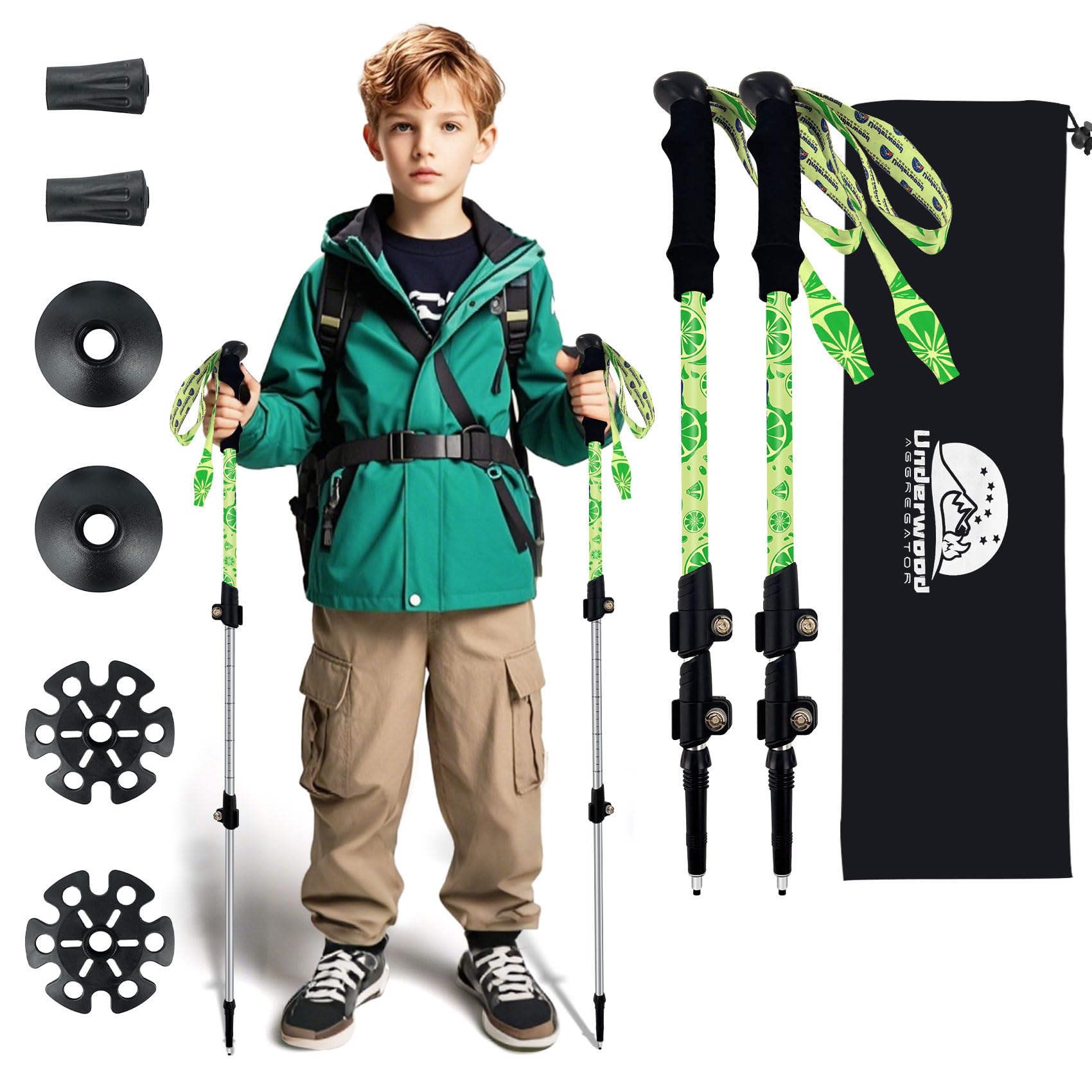 Underwood Aggregator Collapsible Kids Trekking Poles - Lightweight Adjustable Hiking Sticks 2 Pack, Collapsible Aluminum Poles for Children, Retractable Design for Hiking/Skiing (Ages 6-12)