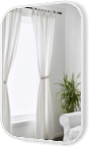 Miniatura 2 de Umbra Hub Espejo rectangular con marco de goma, decoración moderna para entradas, baños, salas de estar, blanco, 24 x 36 pulgadas