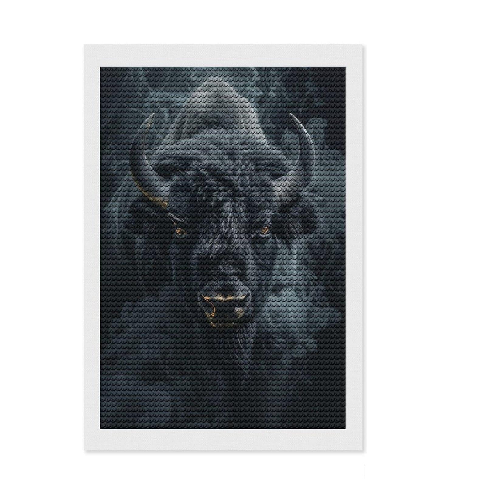 Junmoney Bison in Black Smoke Full Drill Diamond Painting Kit 8"x12", Enjoyable At-Home Hobby, Creative Leisure Activity, Cosy Home Accent