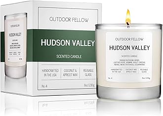 Outdoor Fellow Hudson Valley Scented Candle, 8oz, Coconut & Apricot Wax Blend, Orange Blossom, Jasmine, Patchouli, Reusable Glass, 40-50 Hour Burn Time
