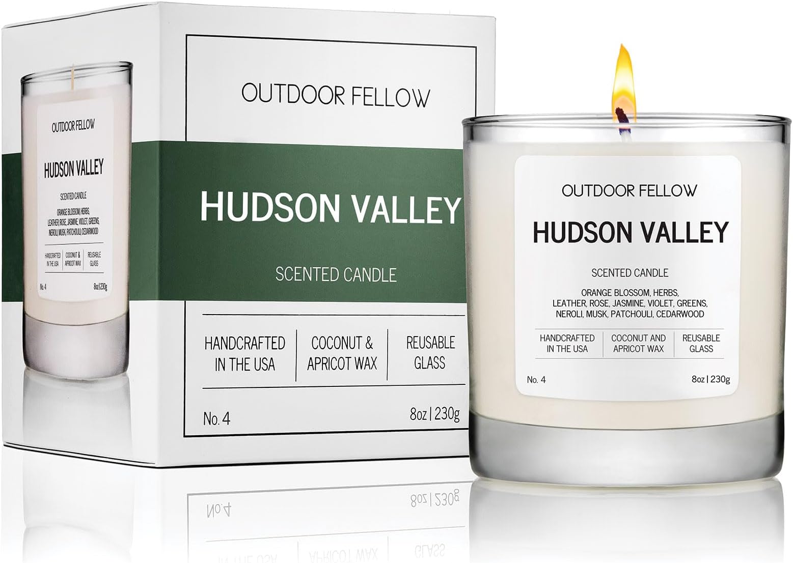 Outdoor Fellow Hudson Valley Scented Candle, 8oz, Coconut & Apricot Wax Blend, Orange Blossom, Jasmine, Patchouli, Reusable Glass, 40-50 Hour Burn Time