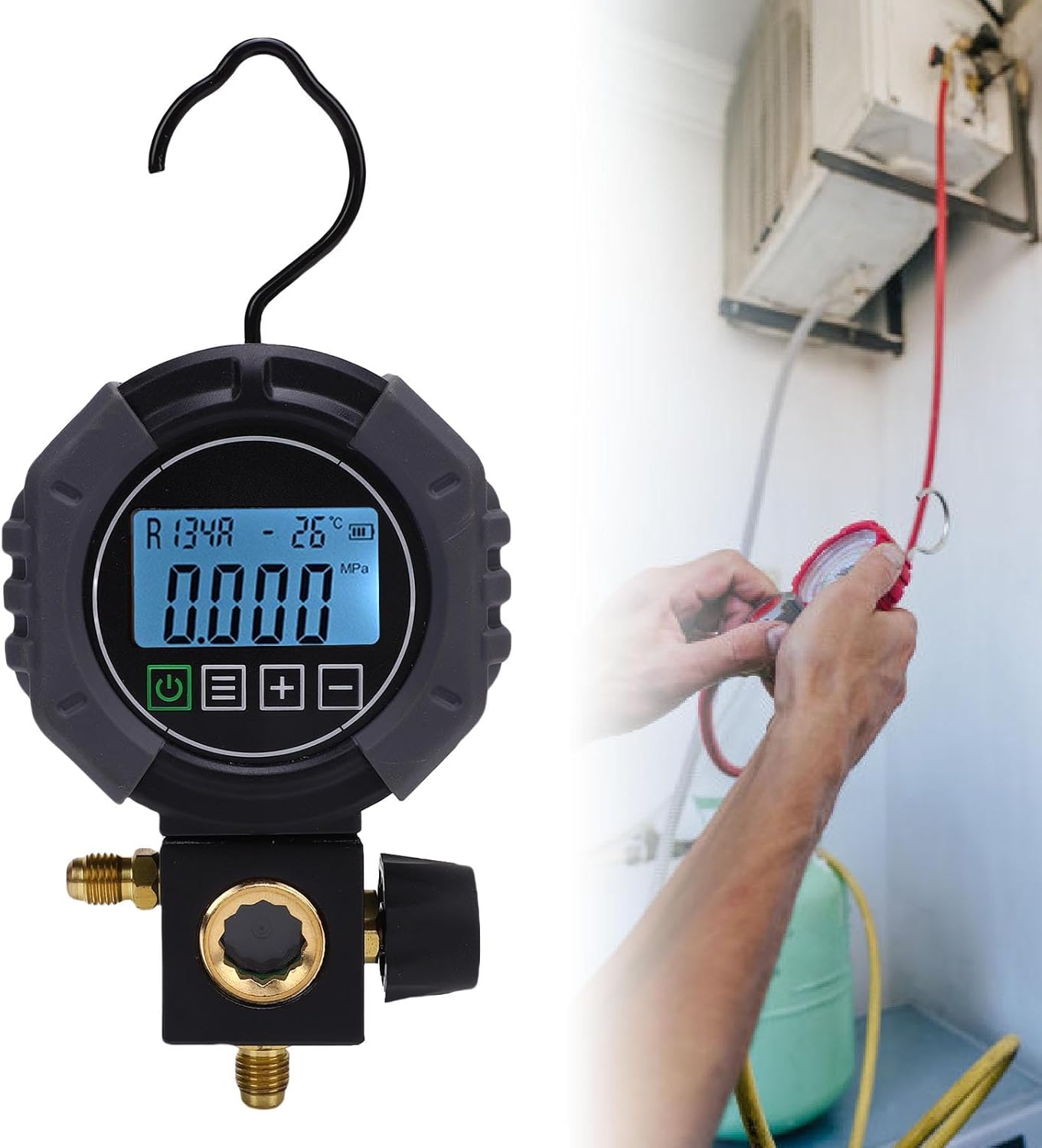 Walfront Digital Single Manifold Meter Pressure Tester Tool with Visual Window Design LCD Display Screen 0-6000 Kpa AC HVAC