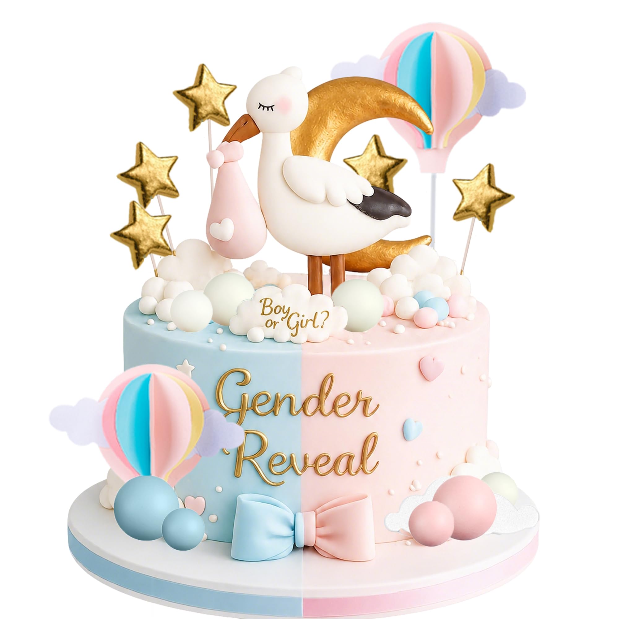 Gender Reveal Cake Topper Clay Pink Blue Theme Storks Cake Decorations