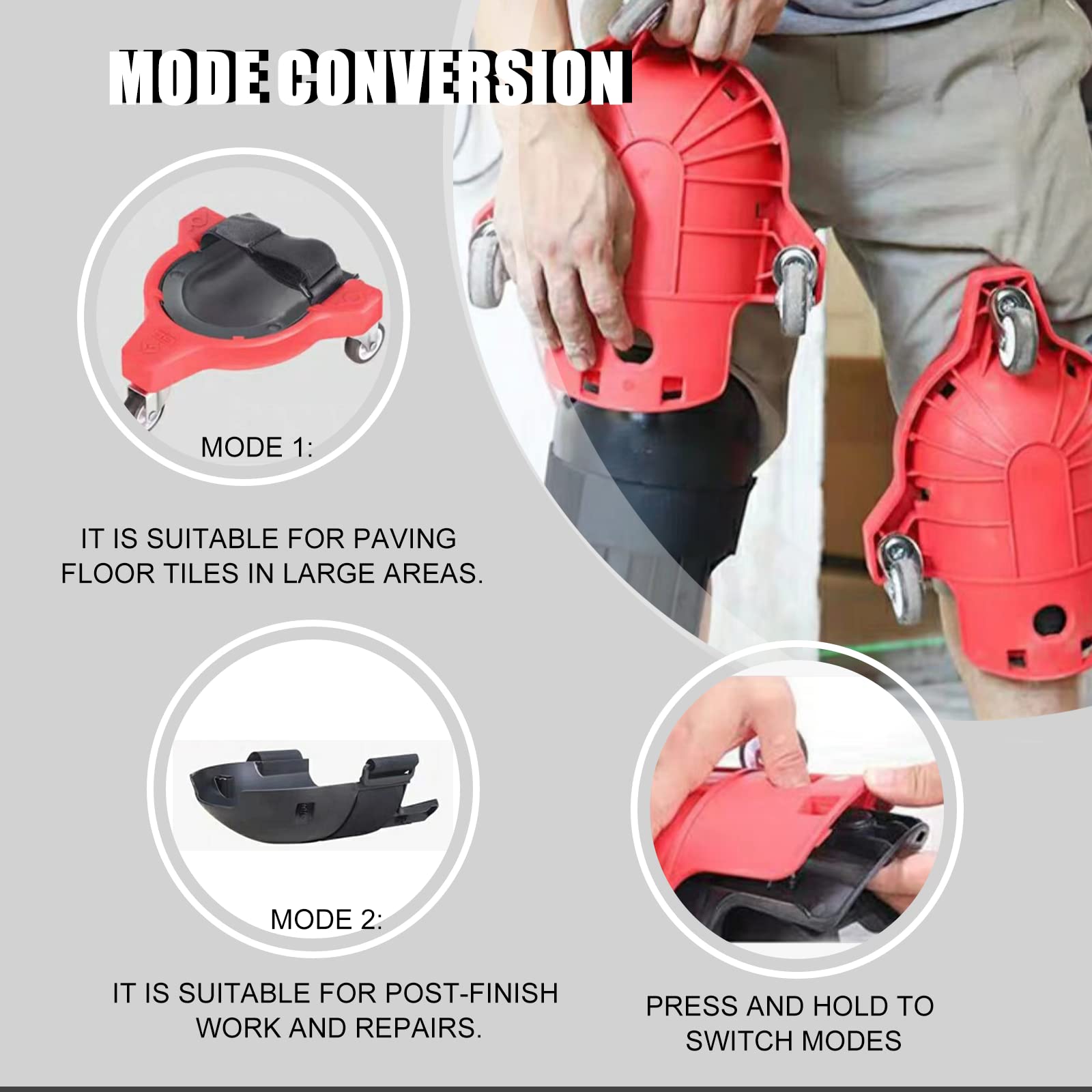 Rolling Knee Pad 2 Pcs Kneeblades Labor-Saving Kneeling Pad with Wheel & Adjustable Strap for Laying Floor Tiles Saving Labor(red) - Image 3