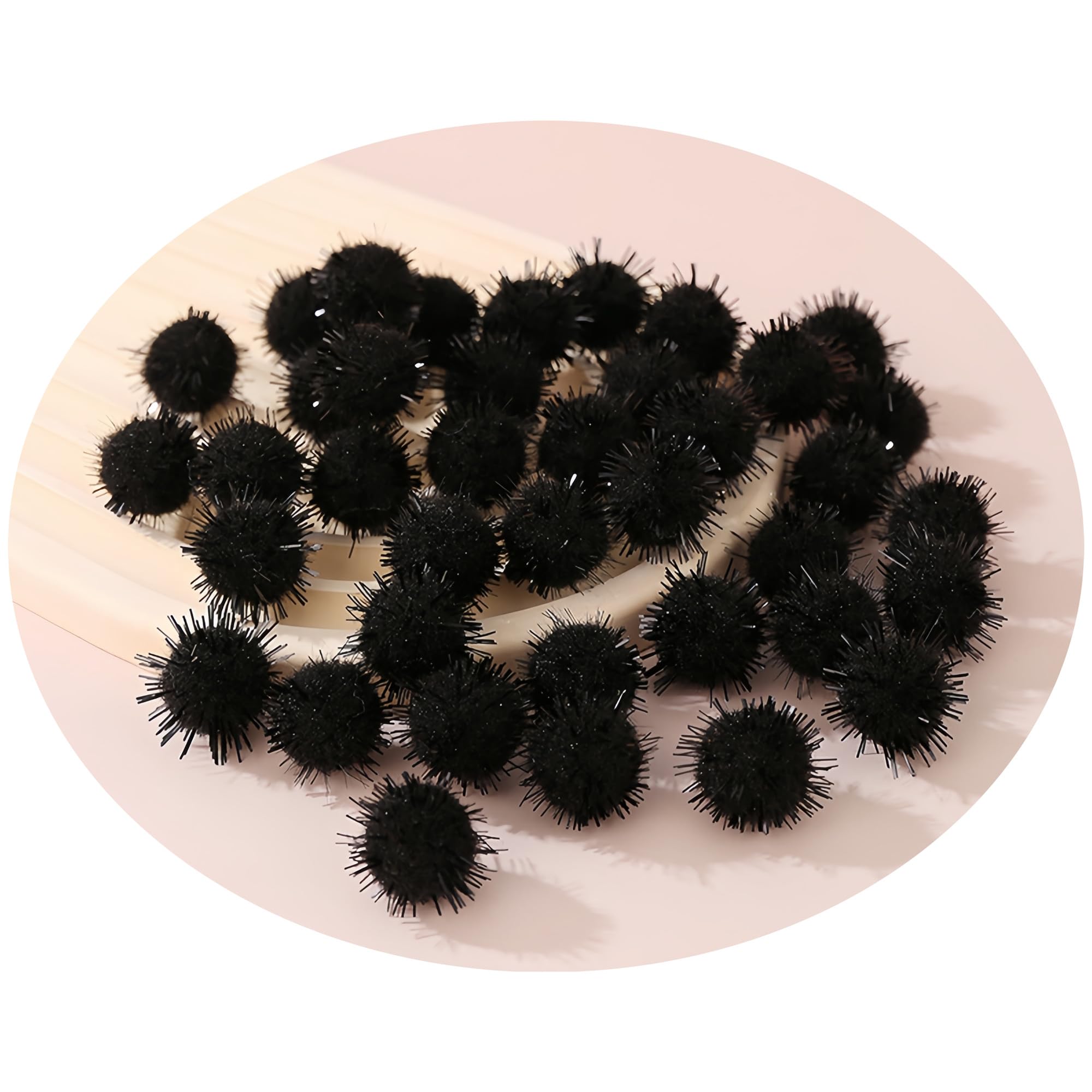 Świąteczne pompony, 1700 pieces 15 mm glitter pom poms, bobble sewing, thread ball, colorful sequins, Christmas pompoms, sequin balls, decorations(Black)