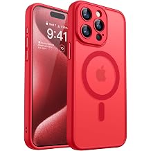 CANSHN Magnetic Compatible with iPhone 15 Pro Max Case, Upgraded [Full Camera Protection] [Compatible with Magsafe] [Translucent Matte] Shockproof Protective Phone Case Cover 6.7 Inch - Red