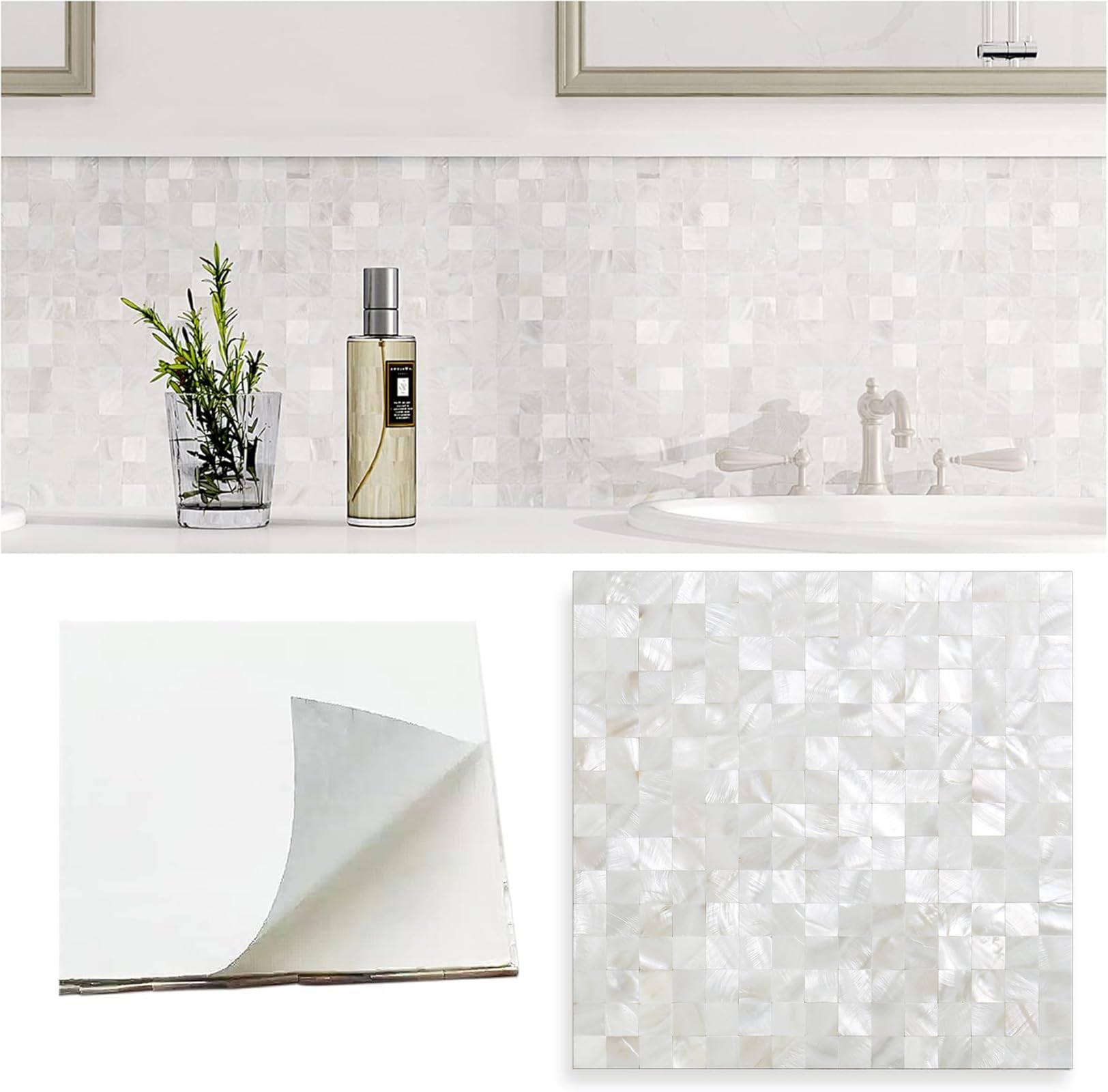 Yew & Tulip Mother of Pearl Peel and Stick Tile Backsplash for Kitchen, 12"x12" Seamless Adhesive Mosaic Wall Tile (Ivory White, 5 Sheets/Box, 5 sq.ft