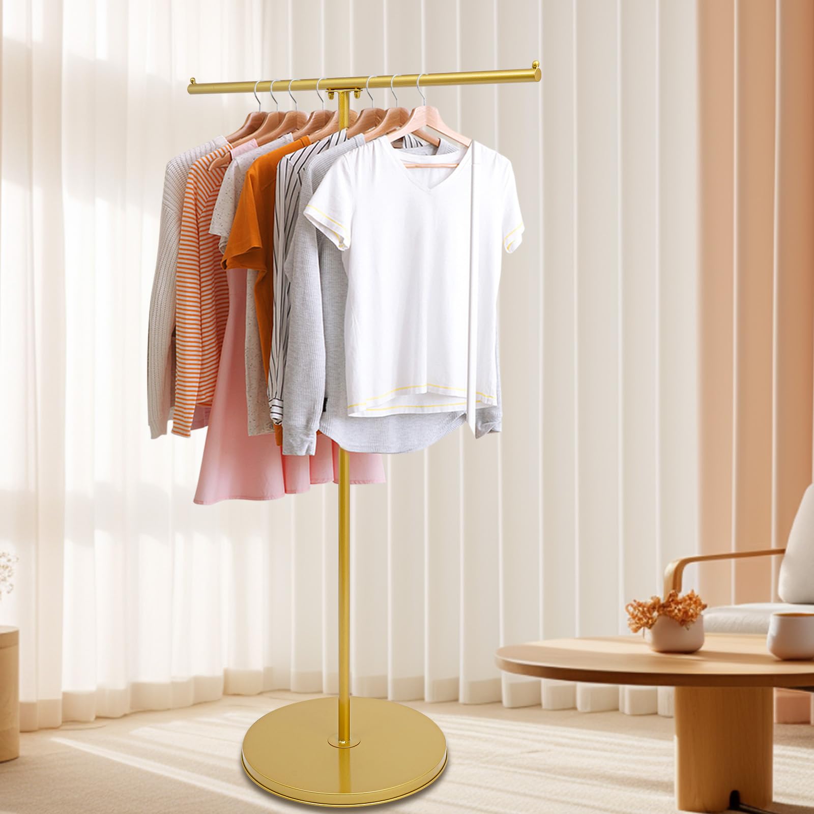 kunghei Retail Display Stand Garment Rack, Floor Standing Gold Clothing Rack, Clothes Scarf Ties Coat Belts Trousers Hanger Storage Rack for Boutiques, Bedroom, Commercial Shop,Closet, Laundry