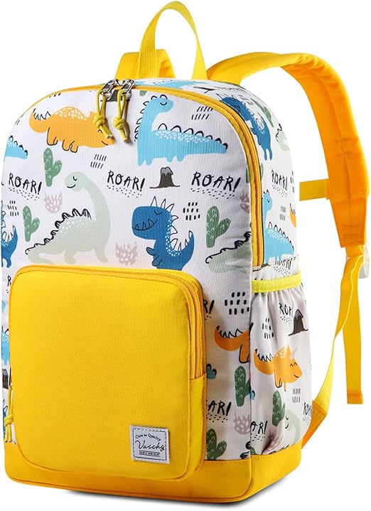 Amazon Co Jp Vaschy リュック キッズ 子供 バックパック 幼稚園 通園 保育園 低学年 可愛い 軽量 ディパック チェストベルト付き イエロー 恐竜 シューズ バッグ