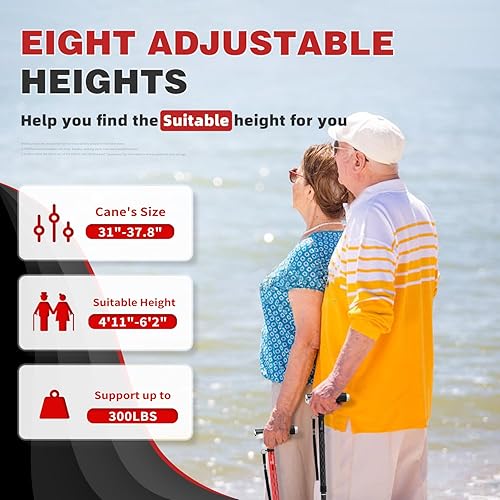 Miniatura 5 de Bastón para caminar BeneCane para mujeres, bastón plegable para hombres con dos luces LED, bastón cuádruple con base estable, bastón de caminar