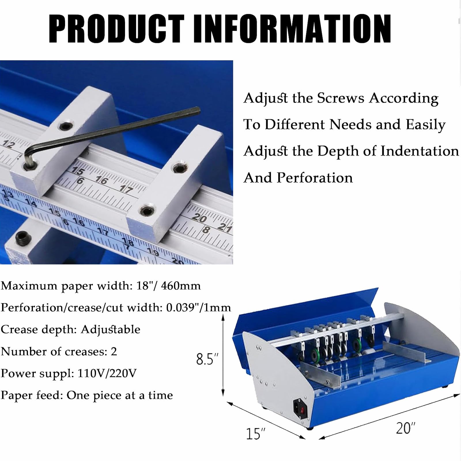 Máquina perforadora de papel, máquina plegable 3 en 1, máquina eléctrica de puntuación de pliegues, metal resistente, perforación/pliegue/corte de 1 mm de ancho, para fotos, menús y cubiertas de