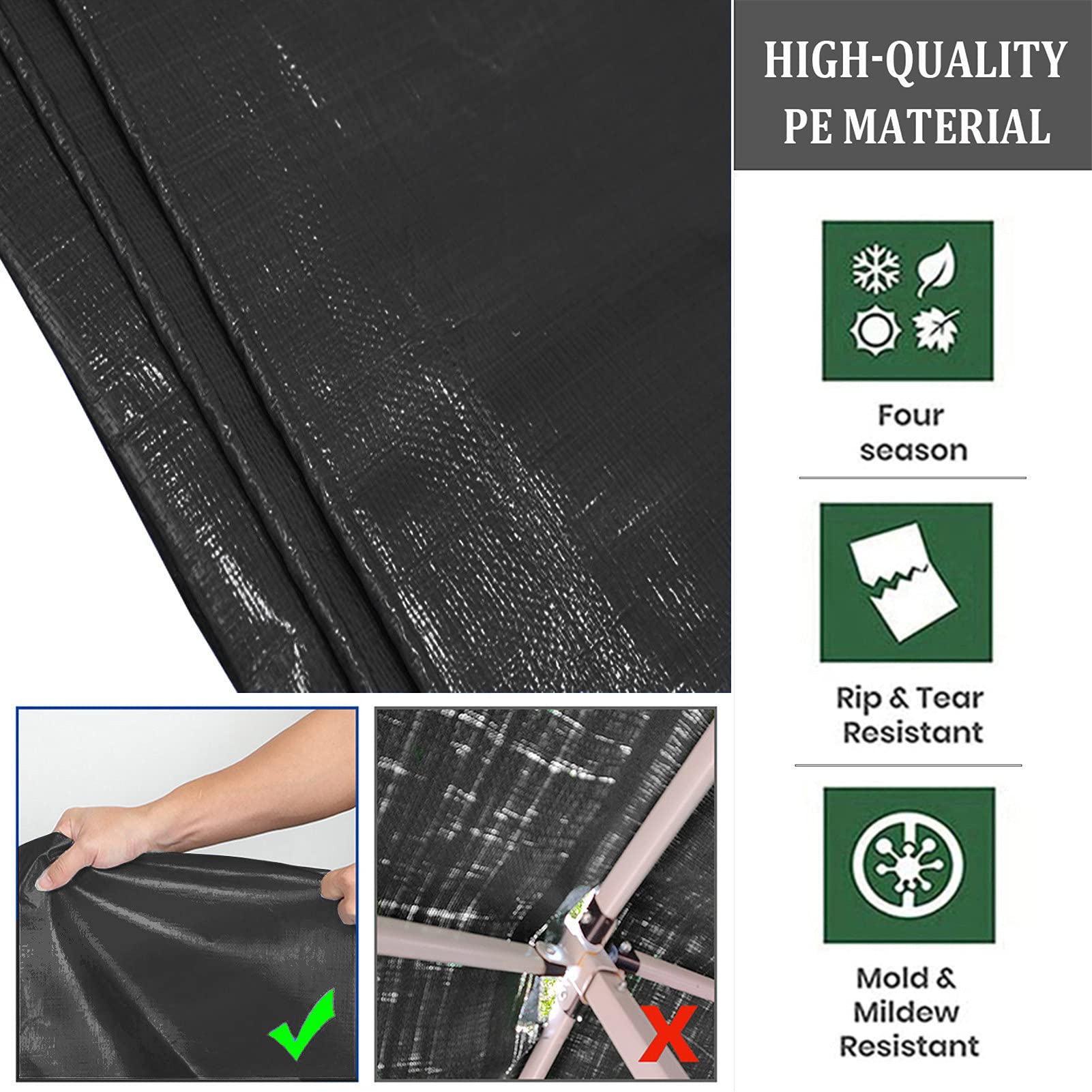 Bâche imperméable, bâche résistante 160GSM avec Oeillets, Couvre-Sol pour Meubles de Jardin, Camping, pêche, Jardinage et Animaux de Compagnie,Noir,6x6m/19.68x19.68ft