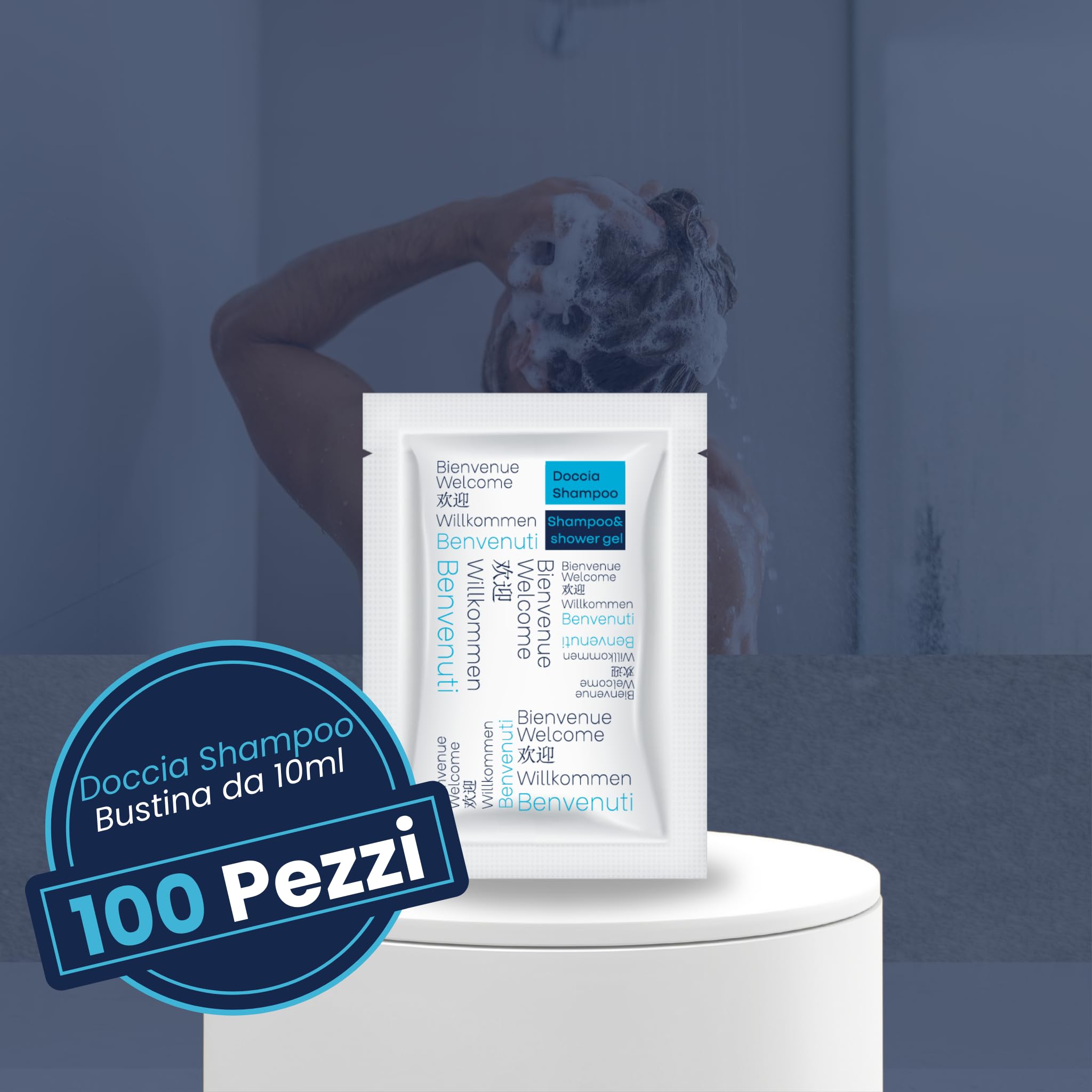 Kit Cortesia B&B Hotel Albergo Bagno Monouso 225 pezzi 100 Doccia Shampoo Bustina 10ml, 50 Flaconi Igiene Intima 20ml, 25 Cuffie Monouso, 50 Saponette Rettangolari +50 Omaggio Fasce Garanzia WC