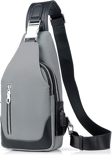 FSD.WG Mochila bandolera para hombre, bolsa de pecho, bolsa de hombro, bolsa de viaje, impermeable, duradera, Gris, Duradero