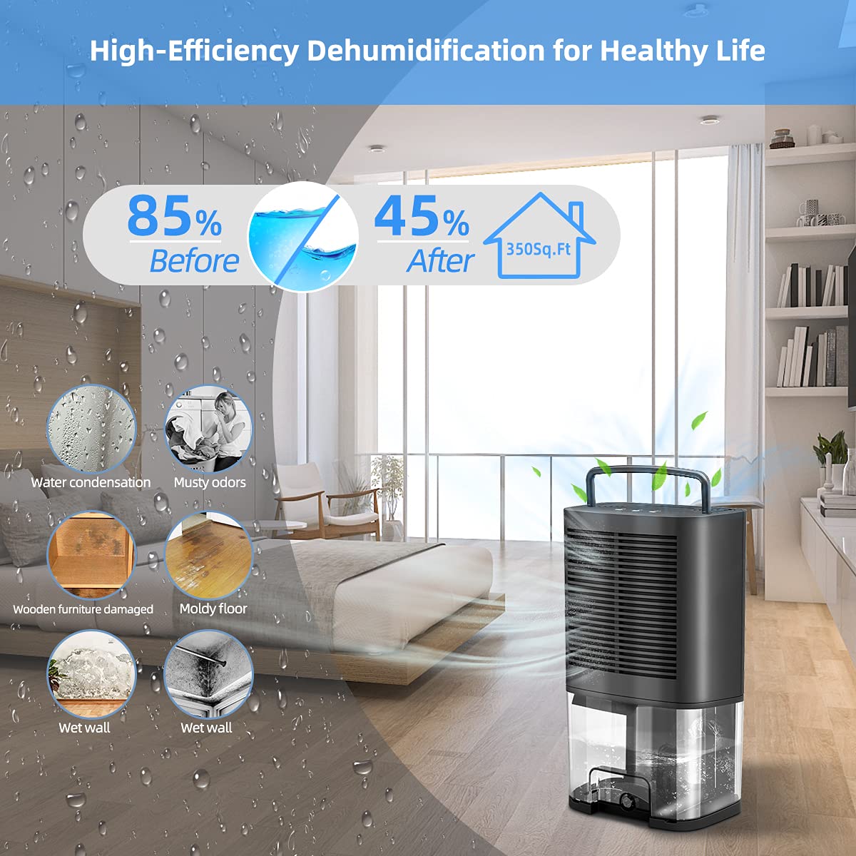 Dehumidifiers with Drain Hose, Small Dehumidifiers for Home 350 sq.ft, Portable Dehumidifiers