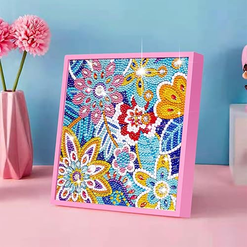 ZUYUSUT Kits de pintura de diamantes de flores para niños con marco de madera para niñas, manualidades, diamantes de imitación por números, kits de