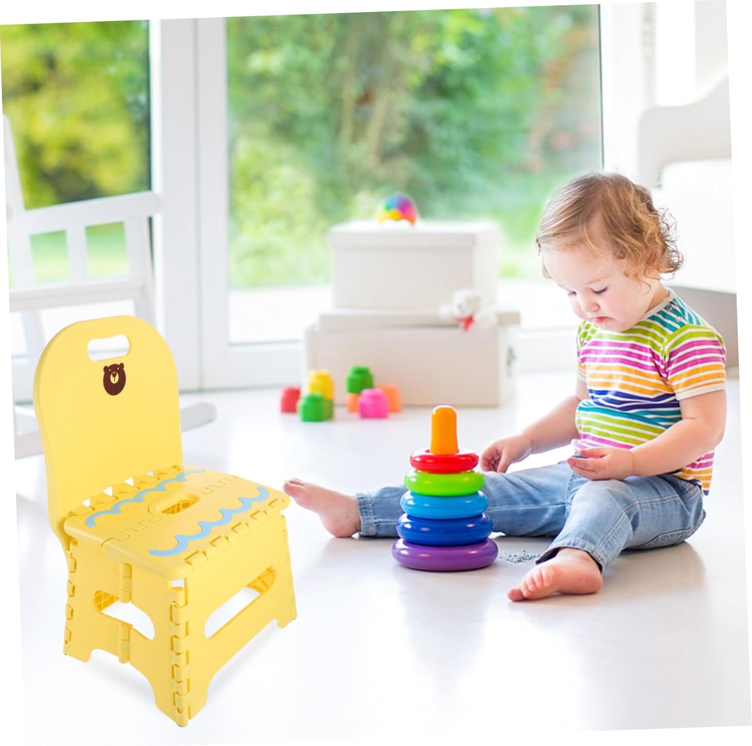 Zerodeko Creative Portable Folding Step Stool with Backrest Lightweight Bathroom Bench Space-Saving Design Sturdy Plastic Construction for Adults Kitchen Bathroom