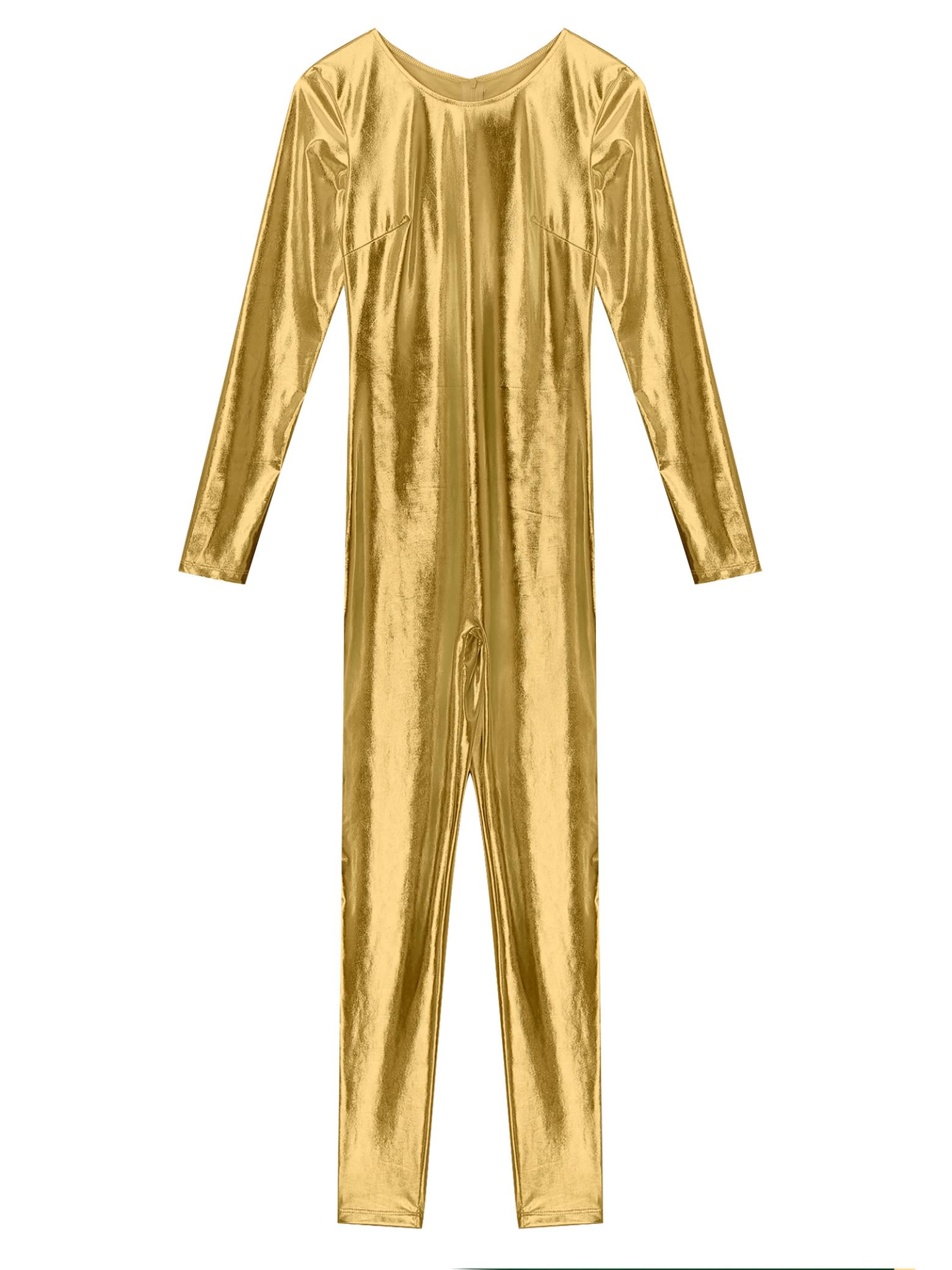 Sxiwei Langärmeliger Body für Damen Turnanzug Gymnastikbody Shiny Metallic Unitard Catsuit Ganzkörperanzug Einteiler Jumpsuit