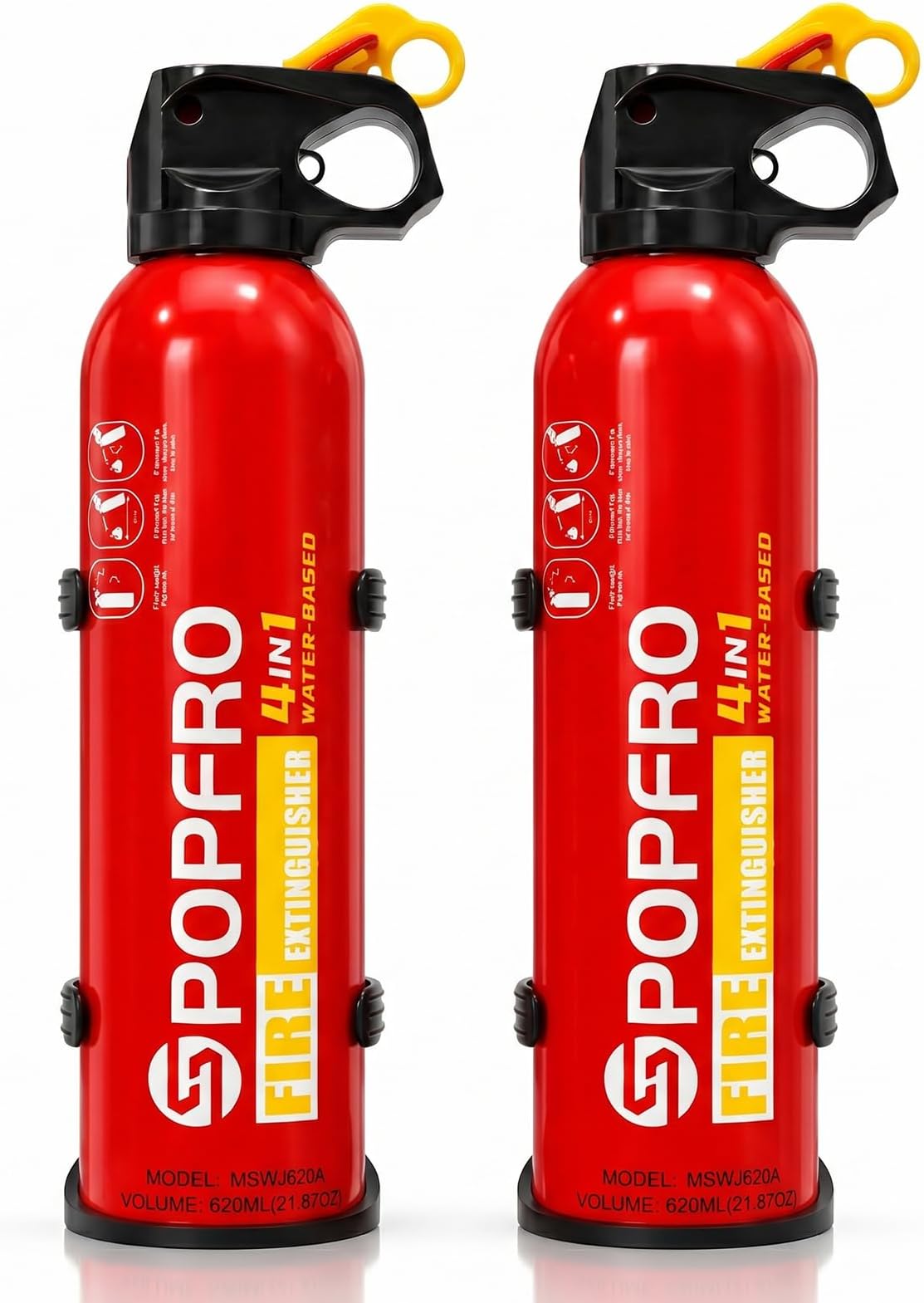 Portable Fire Extinguisher | 4-in-1 Small Fire Extinguisher for Home, Garage, Kitchen, Car | For Electric, Textile and Grease Fires | Non-Toxic, Easy Clean | Wall Mount Incl (2PK)
