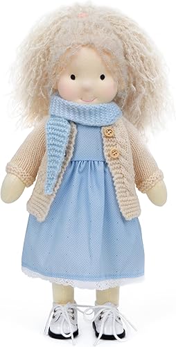 BlissfulPixie Muñeca Waldorf hecha a mano, Florke de 12 pulgadas, muñeca de trapo suave con bonito peluche, ideal para bebés y niños pequeños